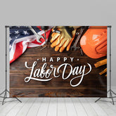 Lofaris US Flag Glove Tools Wooden Happy Labor Day Backdrop